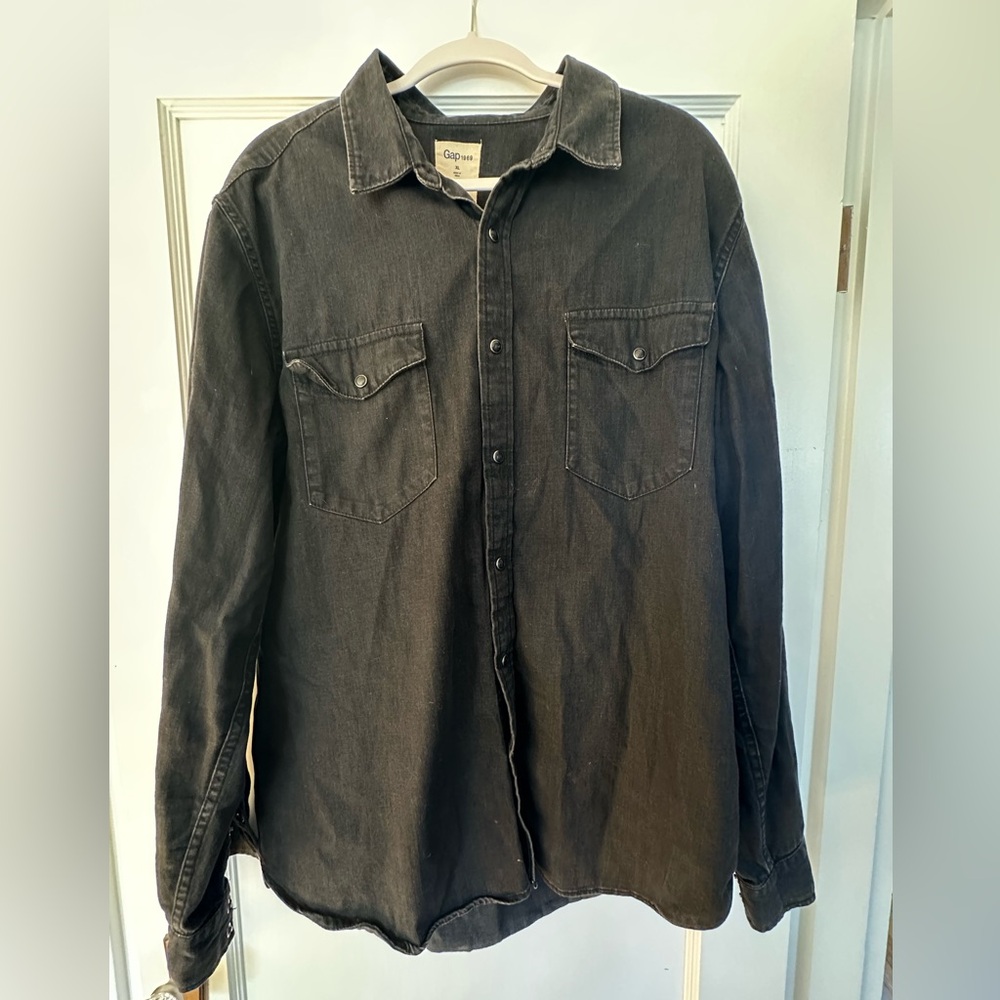 GAP Charcoal Slim Fit Denim Shirt with snap buttons